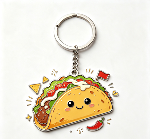 <b>Cute</b> Taco Metal Key Chain Enamel Food <b>Keyring</b> Silver Color Gift Accessory for Bag and Car - Product Image 1