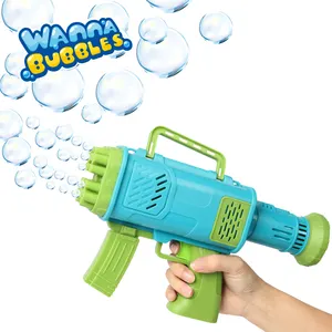 Kid 'S Elektrische Outdoor Speelgoed 24-Holes Pp Plastic Bubble Shooter Pistool Met Led Licht Bazooka Bubble Blower Machine