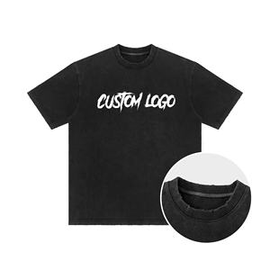 เสื้อยืดผ้าฝ้ายฟอก100% ซักด้วยแร่เสื้อยืดแขนยาวสีดำพิมพ์ลายโลโก้ตามสั่งลายกราฟิกเฮฟวี่เวท - Product Image 1