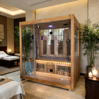 Sauna extérieur moderne en forme de cube pour 6 personnes, en cèdre rouge/hemlock, avec poêle électrique traditionnel, vapeur noire et éclairage, pour villa/entrepôt