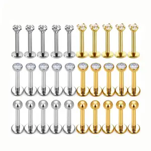 Piercing Lèvre Labret en Titane G23 ASTM F136, Boucle d'<span class=keywords><strong>Oreille</strong></span> Puce Zircon Cubique pour <span class=keywords><strong>Oreille</strong></span> Tragus Cartilage Hélix Daith, Bijou Piercing Calibre 16/18/20g - Product Image 1