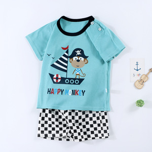 Ensemble <span class=keywords><strong>short</strong></span> et t-shirt pour garçons, été, pur coton, coquille souple, style d'Asie du Sud-Est, imprimé d'animaux de dessin animé, bébé Youyuan Bao - Product Image 1