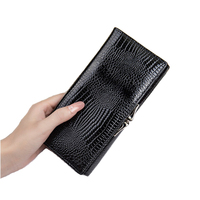Dompet kulit buaya cetak timbul wanita merek desainer mewah dompet bingkai metalik wanita besar dompet dompet kulit asli