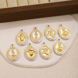 Pendentif ovale vintage en acier inoxydable de style européen et américain, plaqué <span class=keywords><strong>or</strong></span> 18 carats, pour colliers, bracelets, boucles <span class=keywords><strong>d</strong></span>'oreilles et autres accessoires DIY - Product Image 5