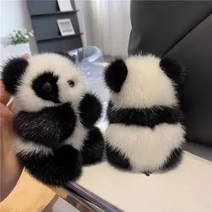 Custom Fashion Nep Nerts Haar Panda Pop Pluche Speelgoed Panda Pop Bont Pompom Tas Sleutelhanger Accessoires Hanger Tas Schattig Bont Speelgoed Cadeau