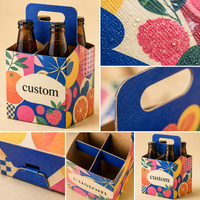 Boîte d'emballage pour boissons en papier artisanal avec poignée, personnalisée, imprimée en couleur, pour quatre bouteilles