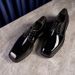 Nouvelles Chaussures Derby à Bout Carré pour Hommes, à Lacets, Semelle Épaisse, Rehaussantes, Décontractées et Habillées, en Cuir Brillant, Antidérapantes et Légères - Product Image 1