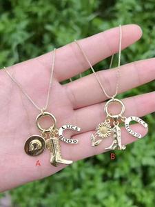 Gold Color Charm Pendant Necklace Western Boot Sunflower Horse Shoe <b>Chain</b> Jewelry for Women Pendant Necklace - Product Image 1