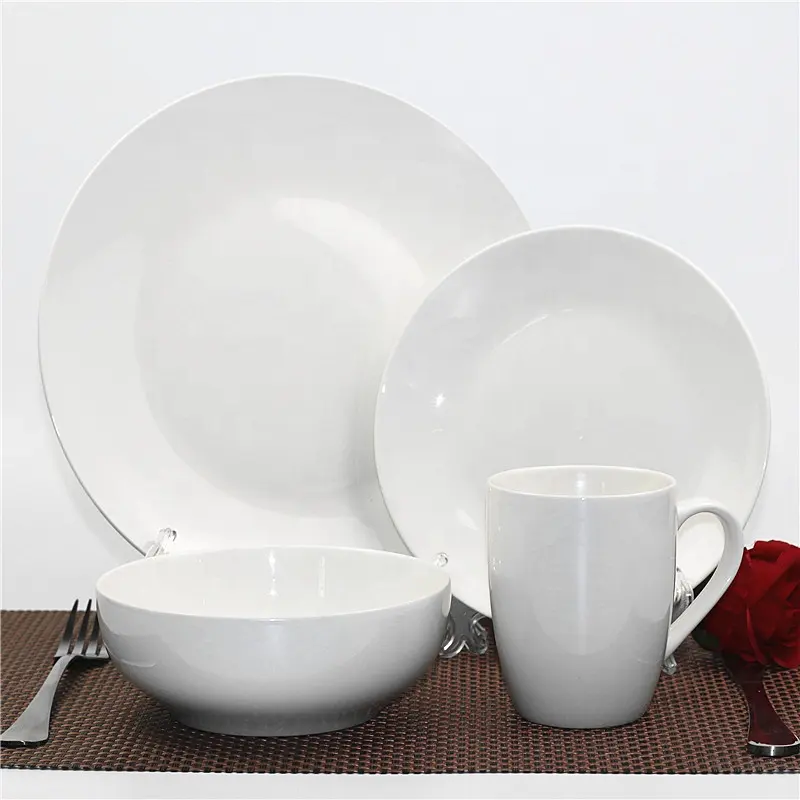 Commercio all'ingrosso bianco della porcellana cucina classica cena set di 16 pezzi di ceramica da tavola elite di stoviglie in ceramica