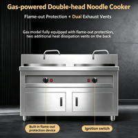 Cuisinière à nouilles à gaz double cuve en acier inoxydable professionnel avec deux tubes chauffants ondulés pour restaurant, Malatang, Ramen, Soupe