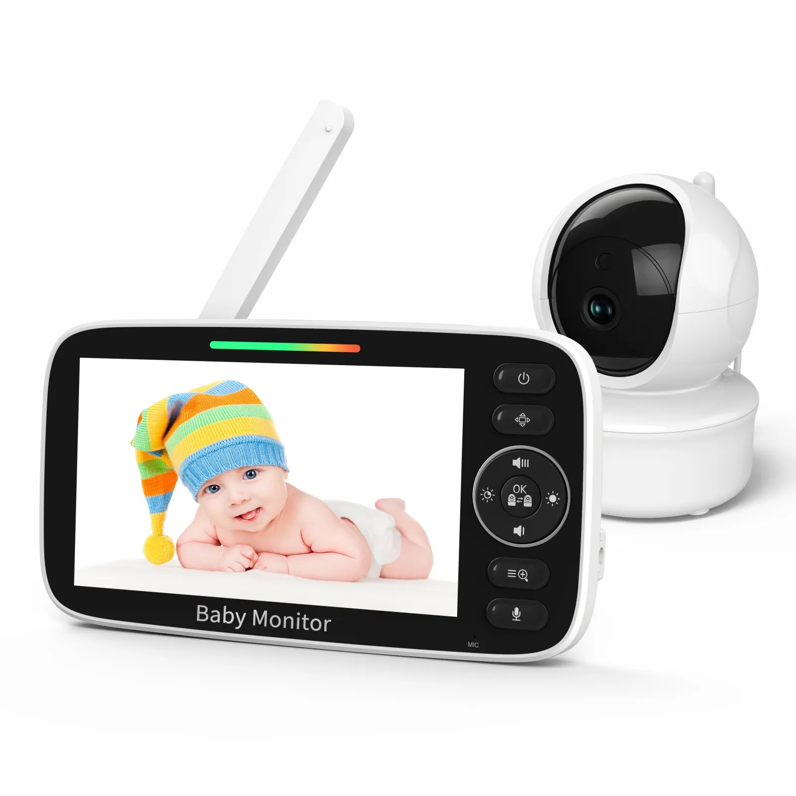 Kingfit 5.0 นิ้ว 720P HD หน้าจอ LCD PTZ IR การมองเห็นได้ในเวลากลางคืนสองทางเสียงและวิดีโอจอภาพเด็กพร้อมเพลงนกห้อย