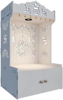 Temple en bois sculpté à la main, esthétique, pour la maison, Mandir de Pooja moderne, étagère à éclairage focal, personnalisable, installation DIY, grand modèle blanc
