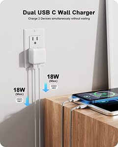 Bộ sạc tường VHBW Dual USB C <span class=keywords><strong>35W</strong></span> PD3.0 cho iPhone 14, Bộ đổi nguồn nhỏ gọn có phích cắm có thể gập lại, tương thích với các sản phẩm dòng Apple - Product Image 2