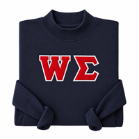 Sweat-shirt à col rond en feutre personnalisé avec lettres grecques brodées, avec le symbole Sigma W rouge et bordure blanche, pour la fraternité et la sororité