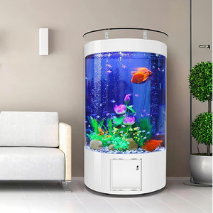 LED 조명과 수중 펌프가 있는 높이가 높은 원형 유리 수족관 300L 친환경 어항 (거실용 하이칭) - Product Image 5