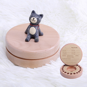 Hot sale Wooden toys baby tooth box Cat lovely crafts birthday gift for boy girl save teeth Baby tooth collection souvenir box