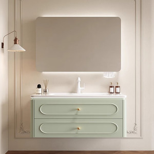 Mueble de baño inteligente de lujo estilo americano, moderno y sencillo, con lavabo de roble. - Product Image 1
