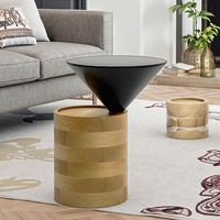 Table basse ronde moderne de luxe italienne avec plateau en marbre naturel et pieds extensibles en bois
