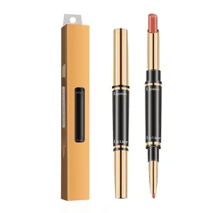 12 warna Batch kecil kabut Matte tahan air emas ganda Lip Liner pena lipstik 2-in-1 Set netral