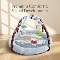 Tapis de jeu pour bébé épaissi avec bords de protection en polaire surélevés, non toxique, gris neutre motif ours, personnalisable