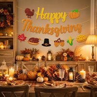Décorations de fête Friendsgiving pour l'automne, bannière en carton durable et écologique avec paillettes, motifs dinde et citrouille, pour intérieur