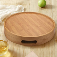 Plateau de service rond en bambou pour dîner, plateau à thé, bar à petit-déjeuner, conteneur alimentaire, plateau de rangement avec poignée