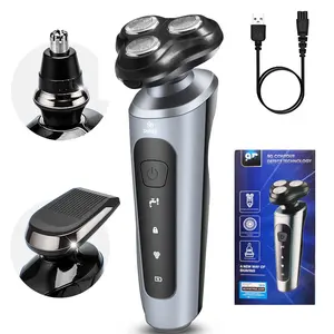 3 In 1 USB Fast Rechargeable Waterproof Wet Dry Shaving Men Face Shaver Mens Electric Razor Nose Hair Trimmer Sideburn Kit