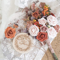 Fleurs artificielles, coffret de fleurs orange brûlé, 25 pièces, roses réalistes avec tige pour centres de table de mariage et décorations de table DIY