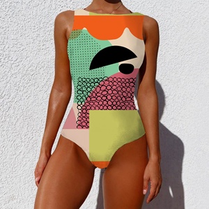 Produk Baru Pakaian Renang Wanita Cepat Kering Satu Potong Warna Cerah Desain Abstrak Modern Bikini Tanpa Lengan Bermotif Pakaian Renang Tahan Lama - Product Image 1