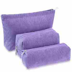 Purple Solid Style Corduroy Cosmetic <b>Bag</b> <b>Toiletry</b> Pouch with Zipper Makeup Organizer - Product Image 1