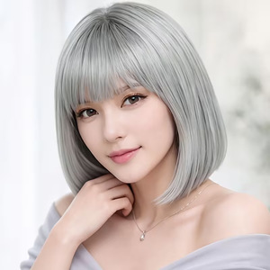 วิกผมบ๊อบสีเทาเงิน <span class=keywords><strong>ทรง</strong></span>ผมตรง วิกผมสังเคราะห์สำหรับผู้หญิง วิกผมสั้น แบบสวม ผลิตด้วยเครื่องจักร สำหรับขายข้ามประ<span class=keywords><strong>เท</strong></span>ศ - Product Image 1