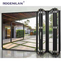 ROGENILAN Cadre en aluminium à soufflet Portes bi-pliantes Verre creux à faible émissivité Balcon extérieur Véranda Porte Vitre pliable