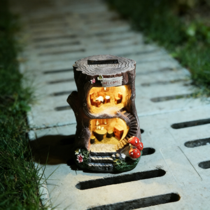 Sculpture en résine de gnome de bienvenue à énergie solaire, cabane en souche d'arbre lumineuse avec inscription « BONJOUR », décoration de jardin artisanale - Product Image 5