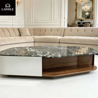 Table basse hexagonale moderne en marbre naturel avec pieds en bois massif, table de salon de luxe, mobilier de maison OEM ODM