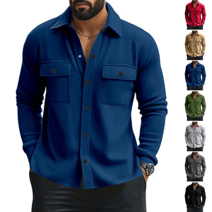 Printemps automne européen américain décontracté hommes doublé polaire Lass haut simple boutonnage couleur unie coupe ajustée <span class=keywords><strong>longue</strong></span> Bomber veste - Product Image 1