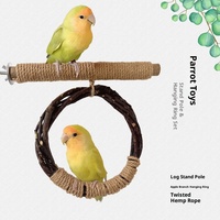 Xuanfeng Perchoir pour oiseaux en bois de pivoine, écologique, classique, avec corde de chanvre, poteau en bois, anneau de branche de pomme, balançoire combinée, pour intérieur