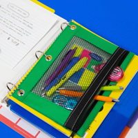 Pochette à crayons Gelory à 3 anneaux avec fenêtre en maille transparente, pochette à crayons zippée à 3 anneaux pour les étudiants, fournitures scolaires