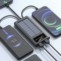 Batterie externe solaire avec 4 câbles de charge intégrés, chargeur de téléphone portable portable, lampe de poche pour le camping, les activités de plein air et les situations d'urgence, 10000 mAh