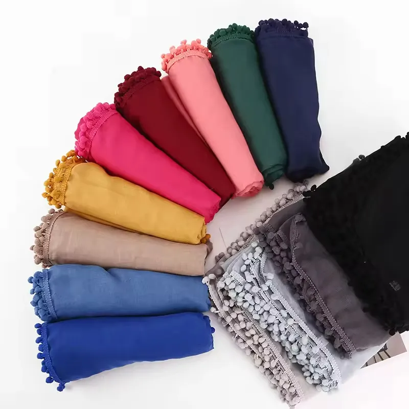 Yomo 2024 più venduti cravatta tinto cotone e canapa con Moslem monocromatico palla di lana hijab Baotou sciarpa scialle