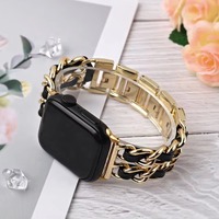 Bracelet en cuir pour femme en alliage de zinc pour Apple Watch Series 8 7 6 5 41mm 40mm 44mm 45mm