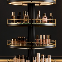 Présentoir Rotatif Noir et Or pour Cosmétiques, Étagère Circulaire en Verre avec Éclairage LED sur le Bord, Carrousel pour Boutique de Beauté