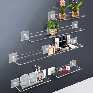 Storage Rack Acrylic Shelf Clear <strong>Wall</strong> Mounted Thick Transparent Floating Display Stick <strong>Bathroom</strong> Kitchen <strong>Ledge</strong> Organizer 20-50cm - Product Image 2