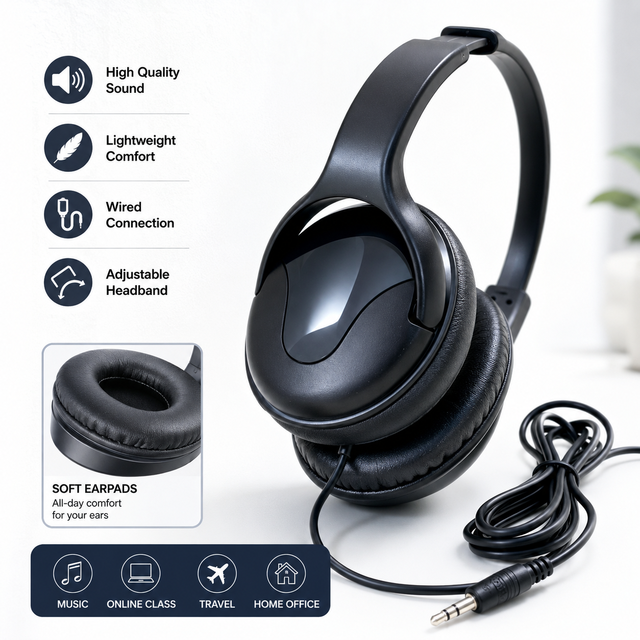 Professional Wired Over-Ear Headphones 3.5mm Jack Stereo Sound IPX-5 Waterproof ABS Material Custom Fit PC Laptop School Online