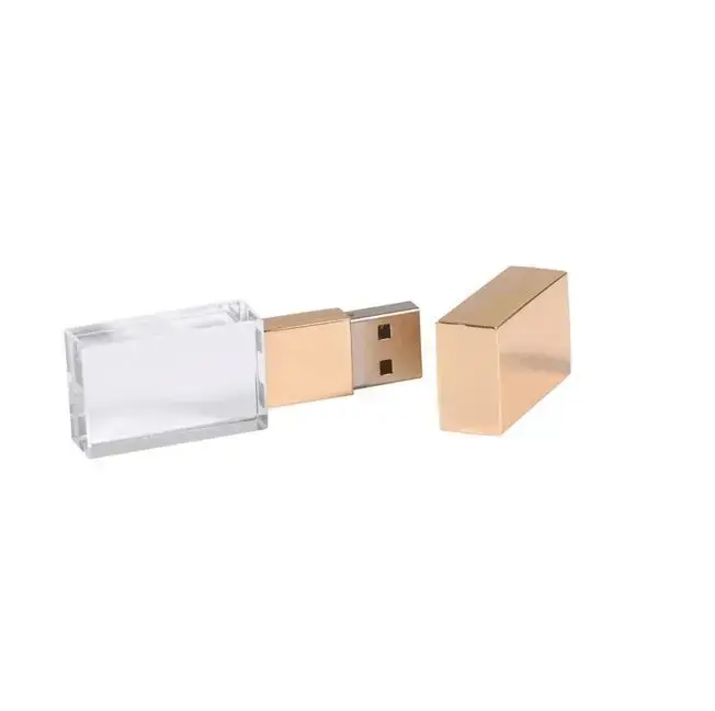 공장 판촉 사용자 정의 로고 유리 로즈 골드 크리스탈 USB 플래시 드라이브 USB 스틱 led 빛없이 크리스탈 핫 세일
