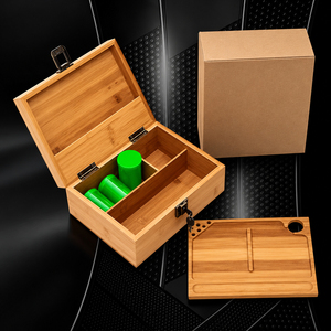 Boîte de rangement magnétique en bambou naturel avec plateau roulant, anti-odeur, verrouillable, pour herbes et accessoires de fumage – Vente en gros - Product Image 2