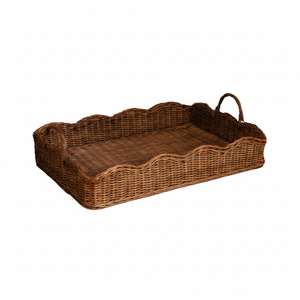 Bandeja rectangular de ratán tejida a mano con asas, cesta de almacenamiento de mimbre natural con borde festoneado para guardar objetos, procedente de Vietnam. - Product Image 1
