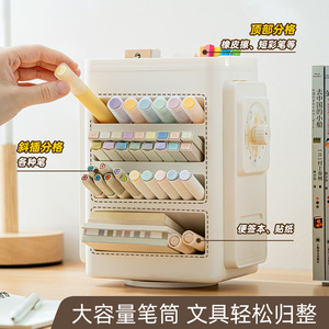Creative Desktop Pen Holder Organizer With Rotating Barrel Visual Timer White Plastic Square Shape 29.5x24x13 Cm - Product Image 3