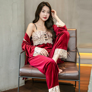 Nuovo arrivo in velluto tinta unita taglie forti pigiami coppia set pigiama abito <span class=keywords><strong>notte</strong></span> Sexy <span class=keywords><strong>notte</strong></span> - Product Image 2