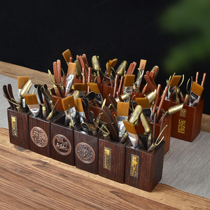 Juego de té de madera Heng Hua, Seis Caballeros, cuadrado, de palisandro y ébano, utensilios para la ceremonia del té Kung Fu - Product Image 1