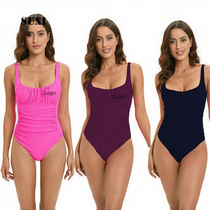 Traje de baño vintage de una pieza para mujer, talla grande, con control de abdomen, para verano, diseño liso, modelo TW6928 - Product Image 2